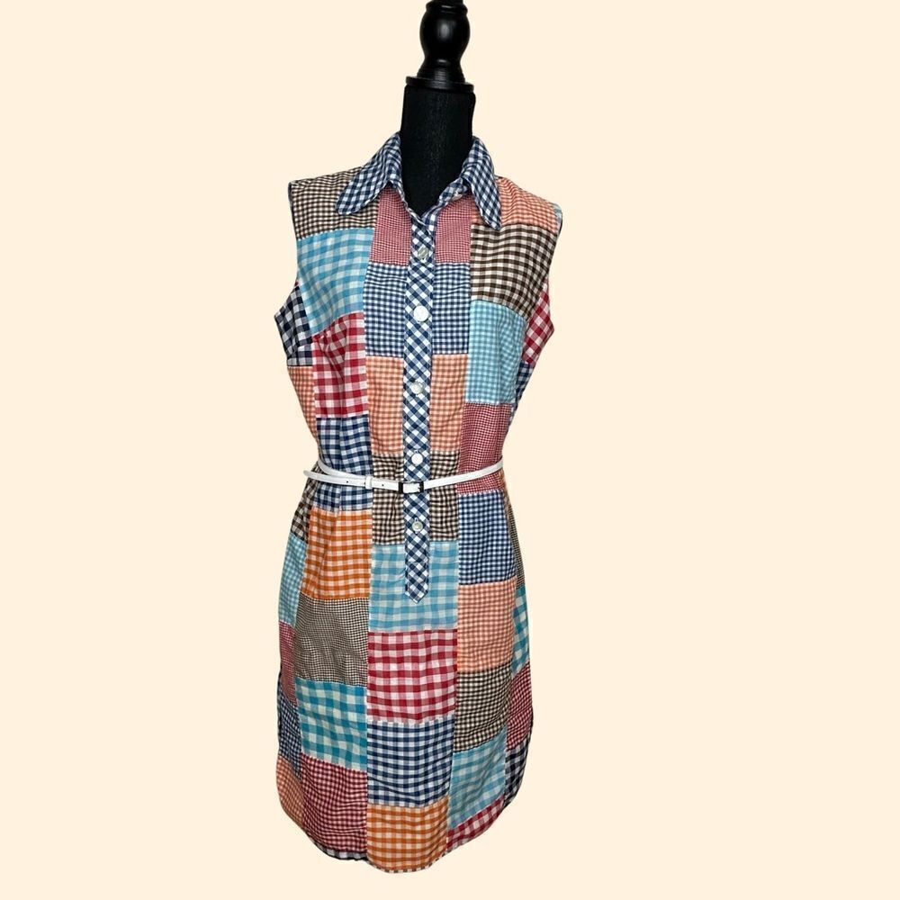 SPECTATOR Plaid Multi Color Vintage Button Front MIDI Dress Size Large